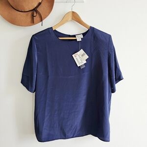 NEW Vintage Hasting & Smith Prussian Navy Blue Blouse Shoulder Pads Blouse XL